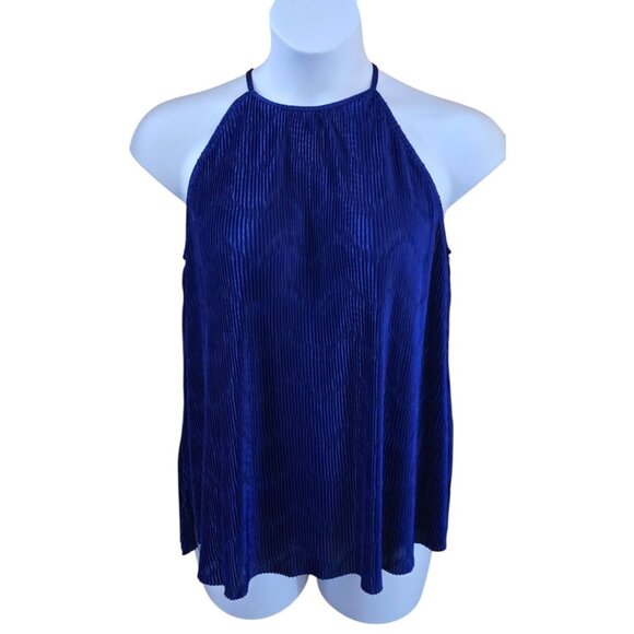 Blue Pleated Halter Top Womens glam layer coquette workwear club wear NWT - Picture 1 of 8
